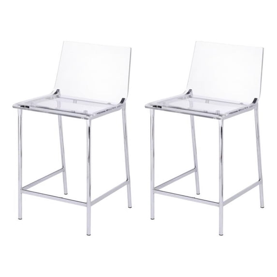 Fox Hill Trading Pure Decor 24" Metal Counter Stools in Chrome (Set of 2)