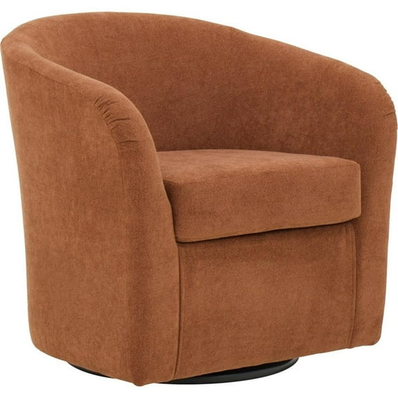 Fox Hill Trading Traditional Fabric Curved Arm Swivel Tub Chair in Burnt Orange