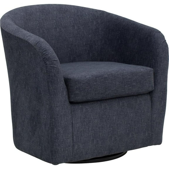 Fox Hill Trading Traditional Fabric Curved Arm Swivel Tub Chair in Dark Blue