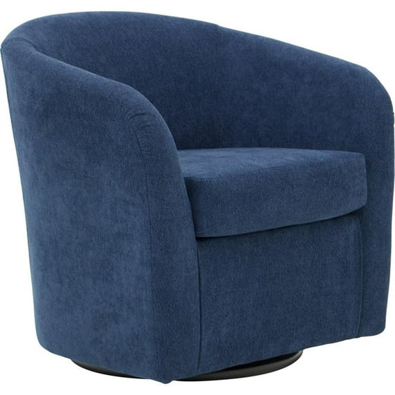Fox Hill Trading Traditional Fabric Curved Arm Swivel Tub Chair in Navy Blue