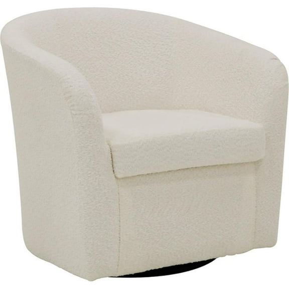 Fox Hill Trading Traditional Fabric Curved Arm Swivel Tub Chair in White