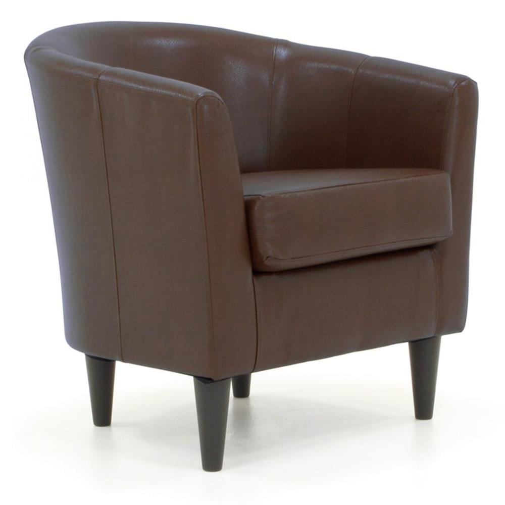 Brown Faux Leather Mid-Century Modern Barrel Accent Chair