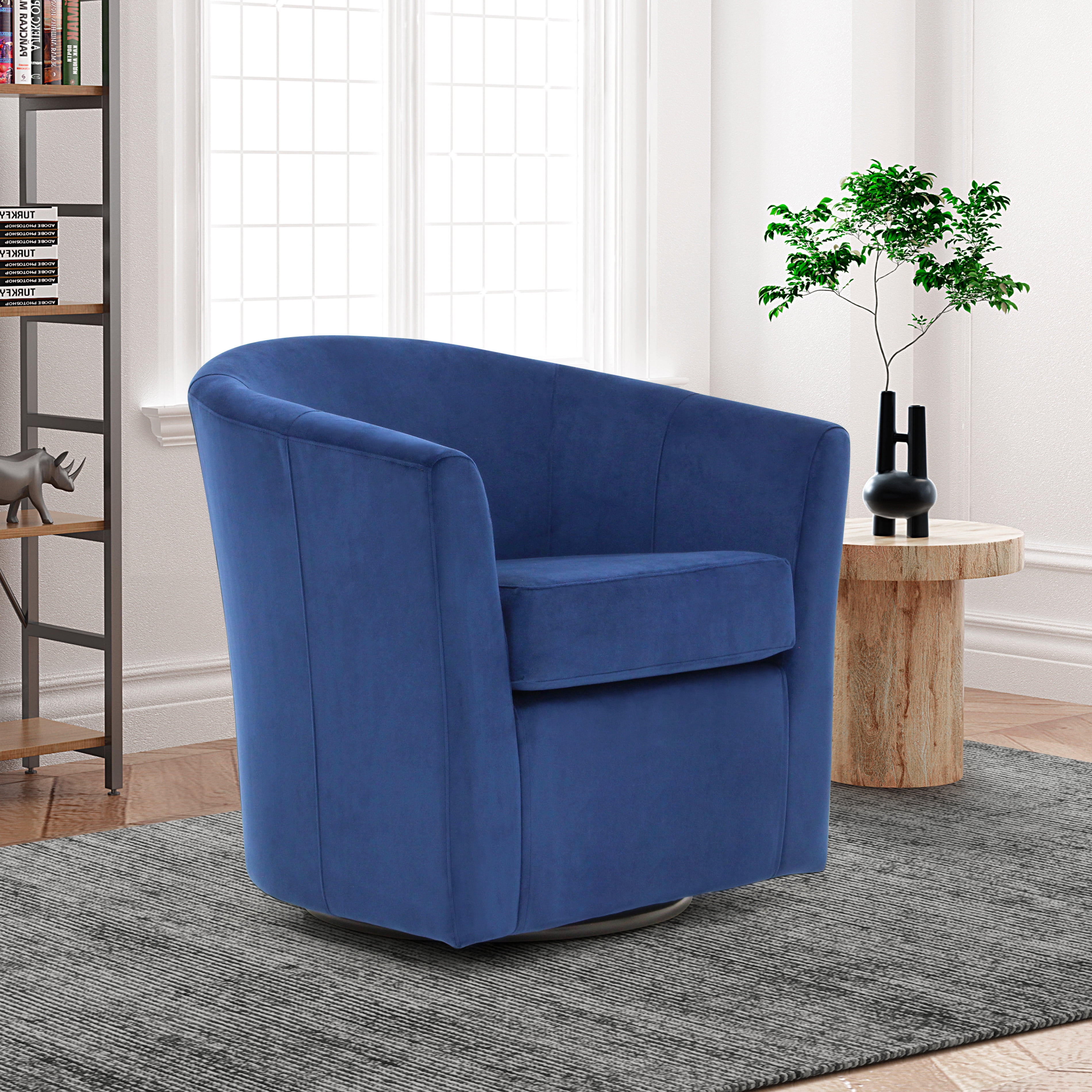 Fox Hill Trading Windsor Velvet Swivel Chair, Navy Blue - Walmart.com