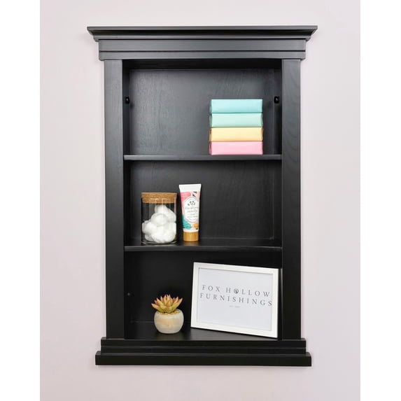Fox Hollow Furnishings 14x24 Elliot Craftsman Recessed Wood Wall Niche Insert Shelf - NO MDF - Black Plain Back