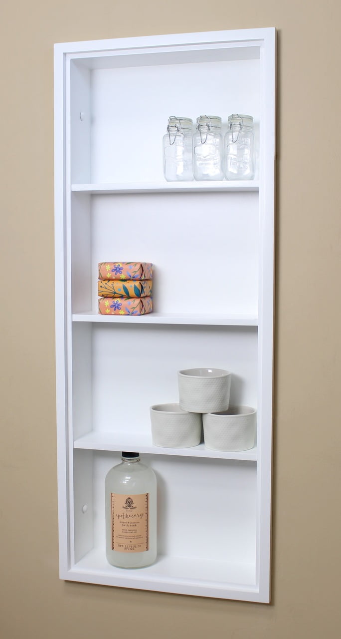 White Alder Wood Recessed Wall Niche with 3 Shelves