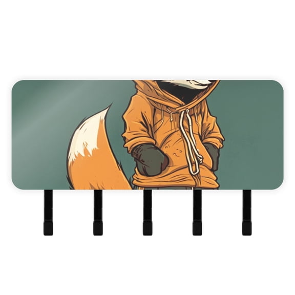 Fox Hoodie Green Mail Holder Organizer Wall Mount with Shelf Key Holder Key Rack with 5 Key Hooks for Wall Decorative