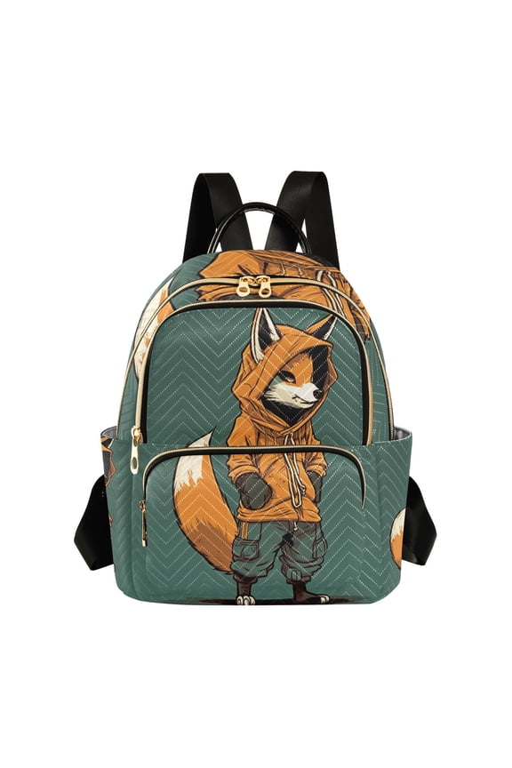Fox Hoodie Green Travel Laptop Backpack Casual Daypack Lightweight Bookbag Compartment for Business