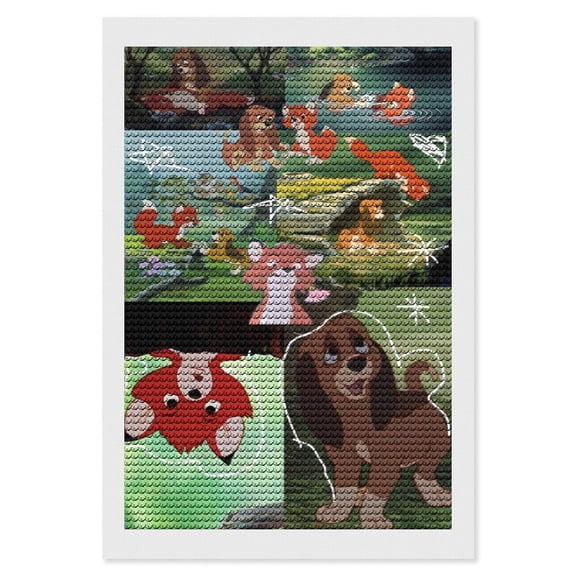 The Fox And The Hound Diamond Art Painting Kits, Cartoon Gem Dots Painting for Kids Adults, Arts Crafts DIY Paint Supplies for Gift Home Wall Decor 8"x12"