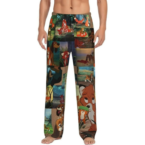 The Fox And The Hound Men's Pajama Pants Cartoon All Over Print Elastic Waistband Sleep Pants with Pockets Drawstring, Soft Unisex Lounge Bottoms Sleepwear