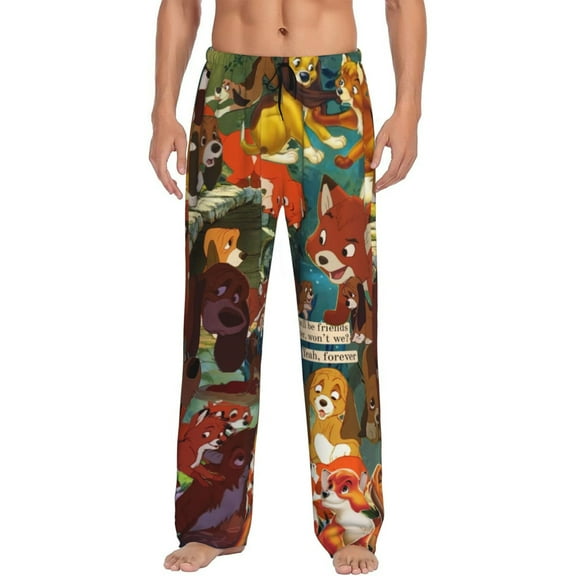 The Fox And The Hound Men's Pajama Pants Cartoon All Over Print Elastic Waistband Sleep Pants with Pockets Drawstring, Soft Unisex Lounge Bottoms Sleepwear