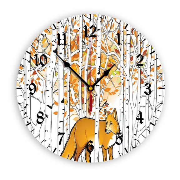 Fox Hunting Wall Clock, Battery Operated, PVC Round Silent Non-Ticking Clock with Clear Numbers for Living Room, Kitchen, Bedroom, Office, School Decor 12inch-30cm