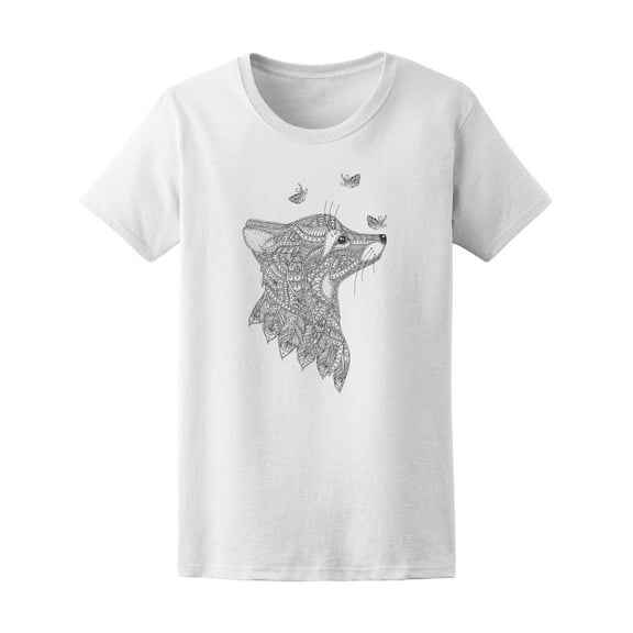 Fox In Feathers Doodle Pattern T-Shirt Women -Image by Shutterstock, Female Large