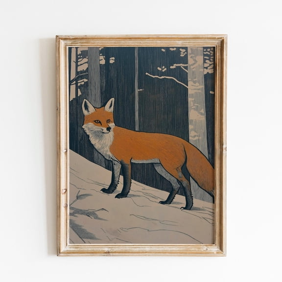 Fox In Snow Woodland Animal Wall Art Decor Unframed Paper Print