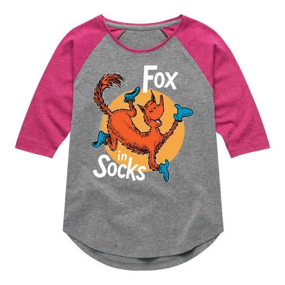 Fox In Socks Jumping - Girls Shirt Tail Raglan