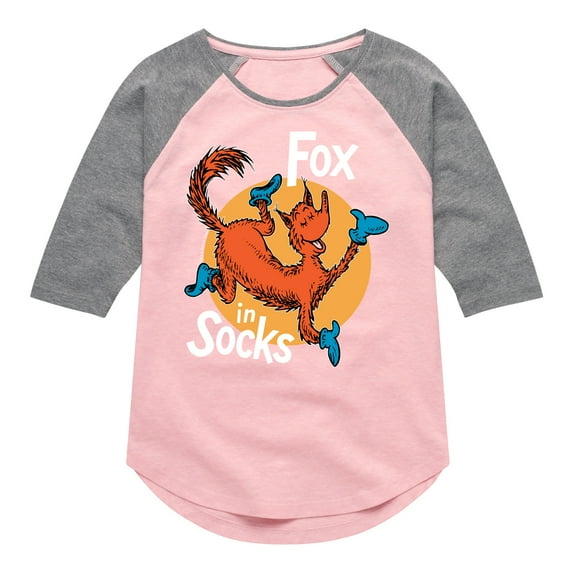 Fox In Socks Jumping - Girls Shirt Tail Raglan