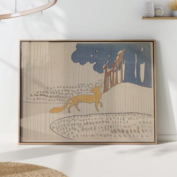 Fox In The Rain Nursery Art Print - Asai Chu Poster - Japanese Minimalist Wall Decor Wall Art, Modern Wall Decor, 12x18 UNFRAMED