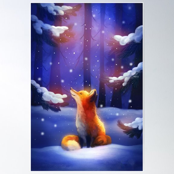 Fox In Winter Forest Poster Wall Art, Modern Wall Decor For Living Room Bedroom, 16x24 UNFRAMED
