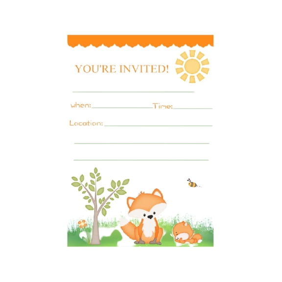 Fox Invitations 12 pcs for Kids Birthday Party or Woodland Baby Shower Invites Cards , Neutral Wild Jungle