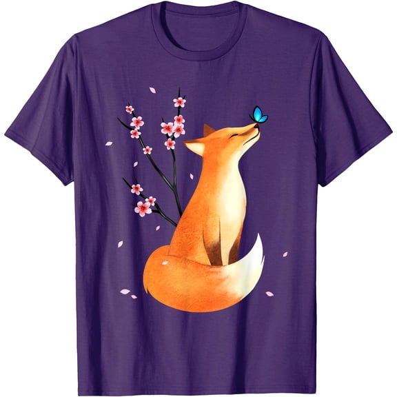 Fox Japanese Cherry Blossom Flower Vintage Gift Unisex T-Shirt for Men Women Kids