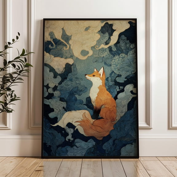 Fox Japanese Inspired Intricate Line Art Poster Unframed Paper Print