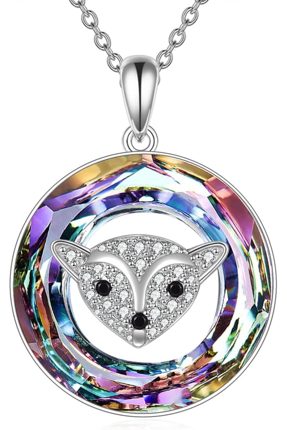 Fox Jewelry Gift Sterling Silver Crystal Fox Necklace Cute Fox Pendant for Women