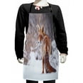 thumbnail image 1 of Fox Kids Apron, Countryside Snow Landscape Furry Wild Animal Hunting Vulpine Cold Winter Print, Boys Girls Apron Bib with Adjustable Ties for Cooking Baking Painting, Redwood Brown White, by Ambesonne, 1 of 2