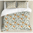 thumbnail image 1 of Fox King Size Duvet Cover Set, Orange Silhouettes in Winter Forest Hand Drawn Style Flowers and Herbs, Decorative 3 Piece Bedding Set with 2 Pillow Shams, Orange Pale Grey and White, by Ambesonne, 1 of 3