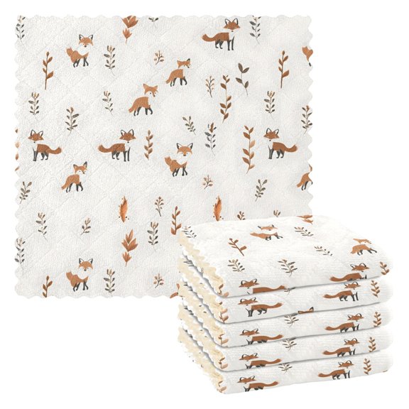 Fox Kitchen Cloth Dish Towels for Drying Washing Absorbent Dish Rags Reusable soft kitchen dishcloth set 6 Pack