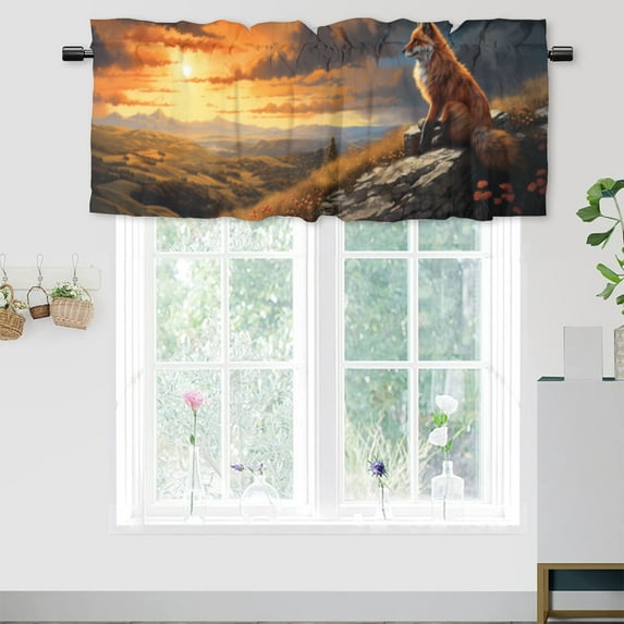 Fox Kitchen Valance Curtains Rustic Lodge Forest Cabin Country Hunting Wild Animal Window Valance for Living Room Bedroom, Kitchen Valance Rod Pocket Window Decor Curtain 54 by 18 in, 1 Panel