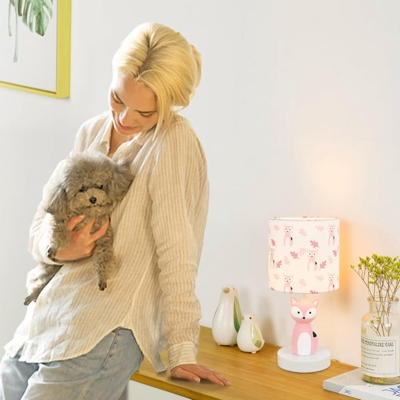 Fox LED Table Lamp with USB Port DC5V,Pink Kids Table Lamp,Night Light for Kids Room,Nursery,Bedroom,Kitchen Counter,Gameroom,5.91H12.88IN,Hand-Made