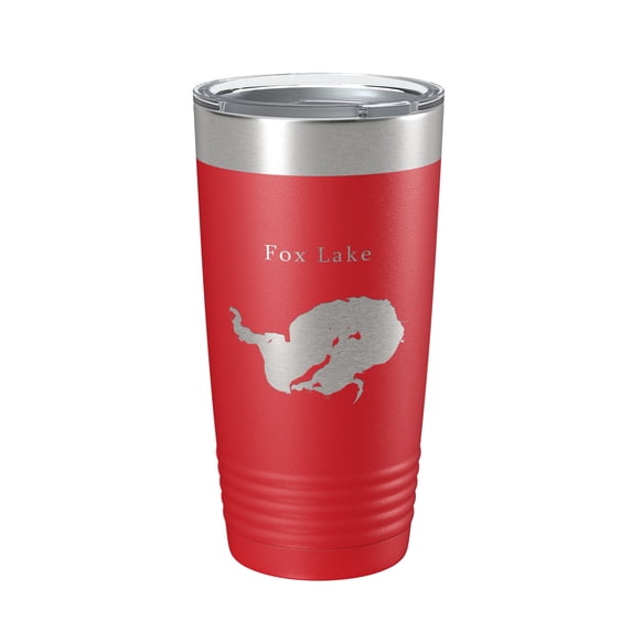 Fox Lake Map Tumbler Travel Mug Insulated Laser Engraved Coffee Cup Wisconsin 20 oz Red