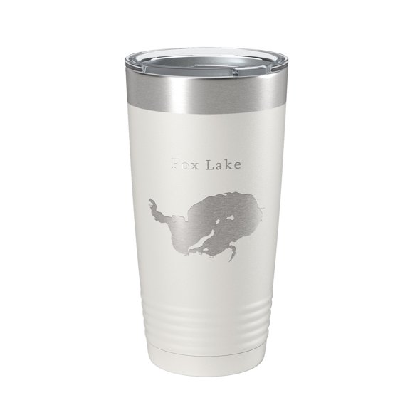 Fox Lake Map Tumbler Travel Mug Insulated Laser Engraved Coffee Cup Wisconsin 20 oz White