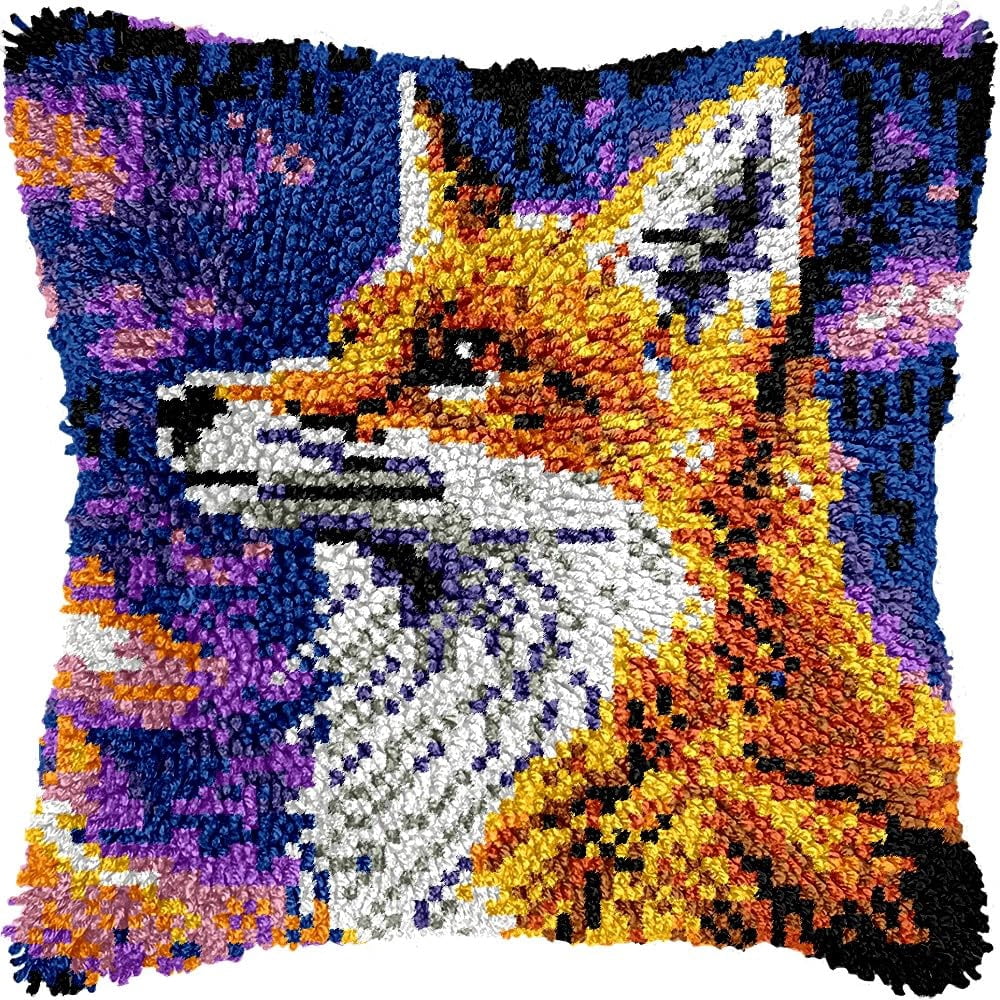 Fox Latch Hook Kits Pillow kits Cushion Throw Pillow Embroidery Craft Kits DIY Kits of DIY Hooking Pillowcase Cover Supplier with Color Printed Canvas 43x43cm (112)