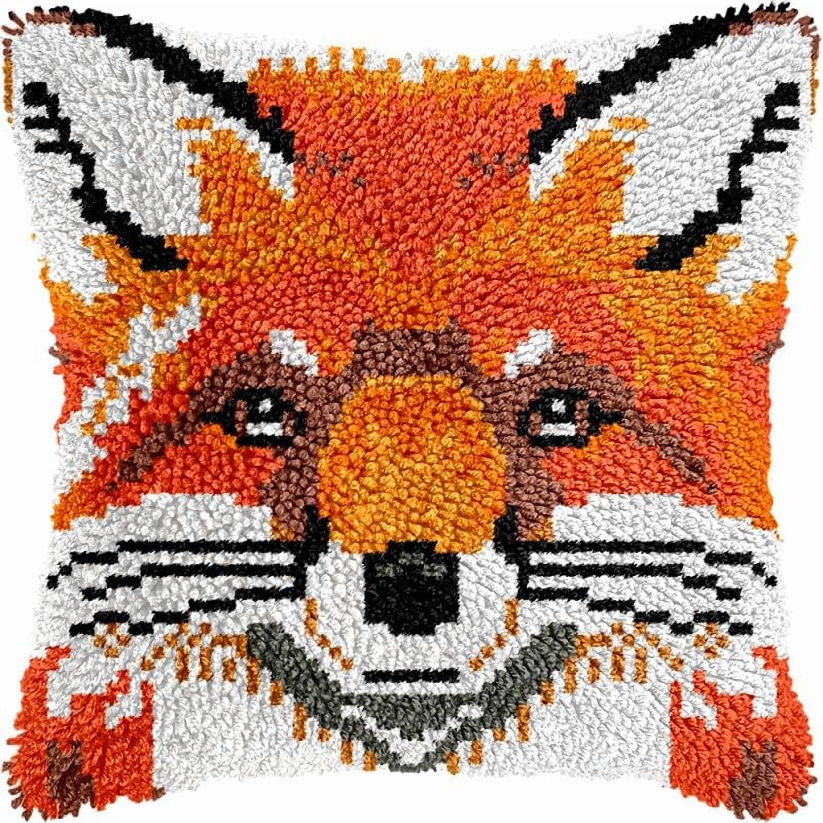 Fox Latch Hook Pillow Kits Pillow Cover with Pattern Printed Canvas Crochet Cross Hooking Pillowcase Cushion Crafts Embroidery Latch Hooking Crochet Kits 17x17 inch(157)