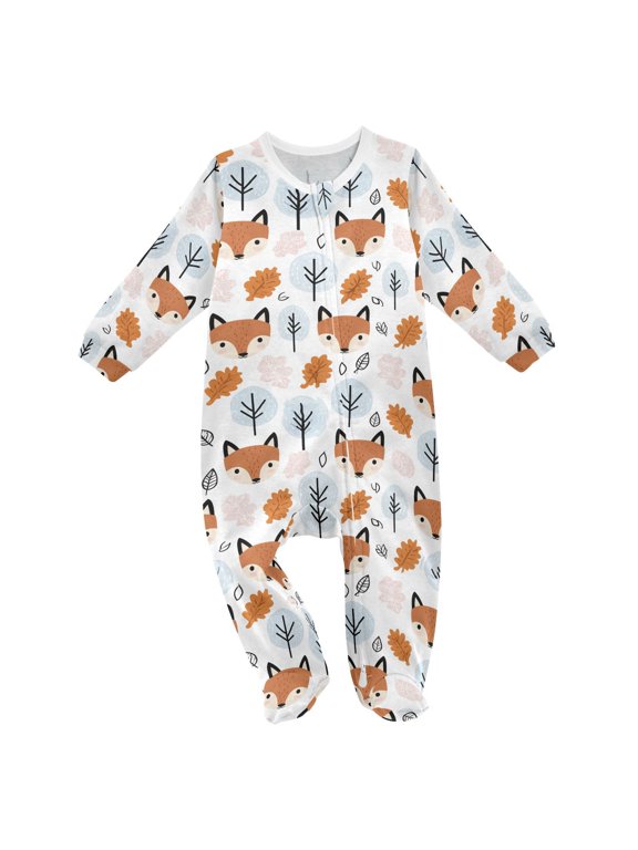 Fox Leaf Tree Baby One-Piece Footies Newborn Rompers Cotton Footed Outfit for Boys Girls 0-24 Months