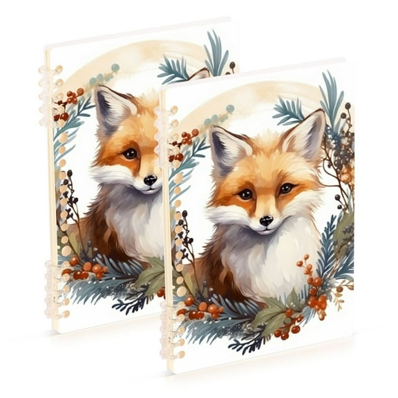 Fox Leaves Fruit Circle Ring Binder Notebook Journey Note Diary College Ruled Spiral Notebook Study Loose Leaf Paper A5 60 Pages