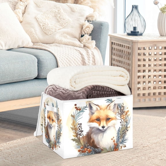 Fox Leaves Fruit Circle Storage Basket Foldable Laundry Basket Shelf Kids Toy Storage Container Organizer with Handles