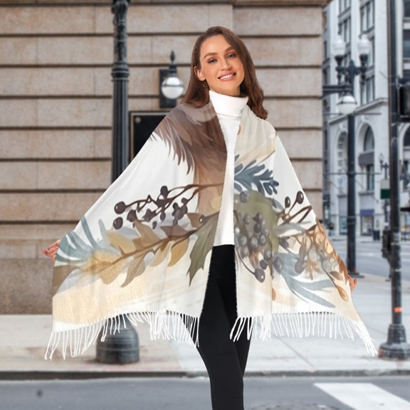 Fox Leaves Fruit Circle Winter Scarf for Women Fashion Warm Long Soft Blanket Scarves Gifts