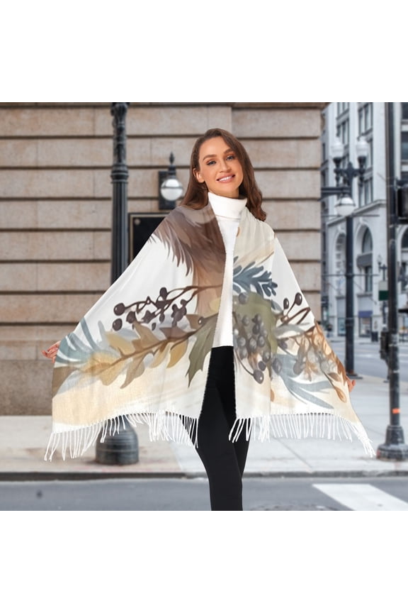 Fox Leaves Fruit Circle Winter Scarf for Women Fashion Warm Long Soft Blanket Scarves Gifts