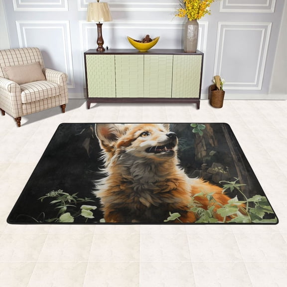 Fox Leaves Wood Area Rug Washable 72 x 48 Floor Carpet Mat Non Slip for Bedroom Living Room Kids Room Home Decor