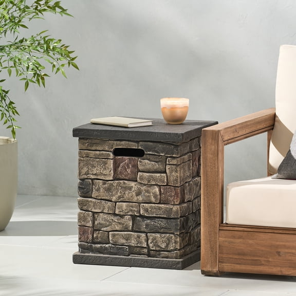 Fox Lightweight Concrete Outdoor Tank Holder Side Table, Stone Finish
