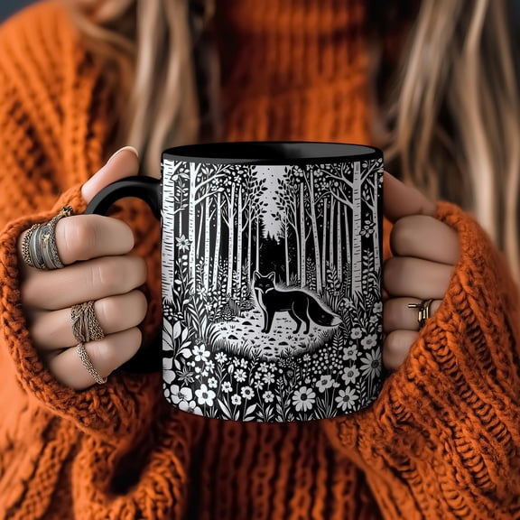 Fox Linoprint Forestcore Ceramic Coffee Mug Fox Gifts Animal Lover Gift Nature Lover Gift