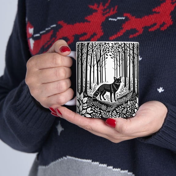 Fox Linoprint Forestcore Ceramic Coffee Mug Fox Gifts Animal Lover Gift Nature Lover Gift