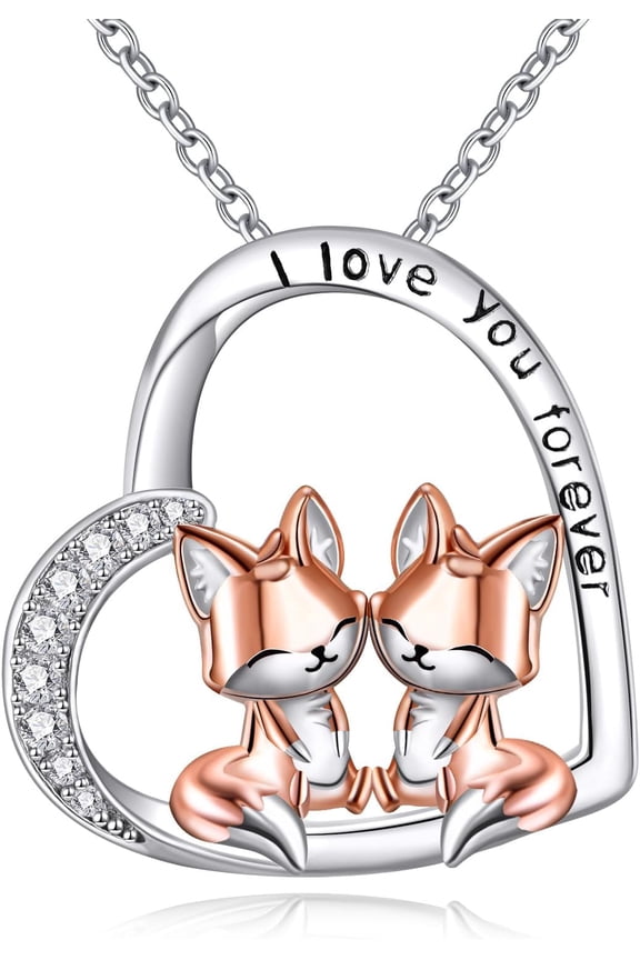 Fox Love Necklace 925 Sterling Silver Forever Love Heart Pendant Necklace Cute Jewelry Gift For Women (Fox)