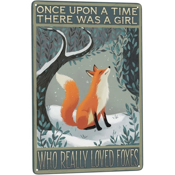 Fox Lover Metal Wall Art Poster, Vintage Forest Wildlife Decor, Rustic Weatherproof Finish, 8 x 12 Inch