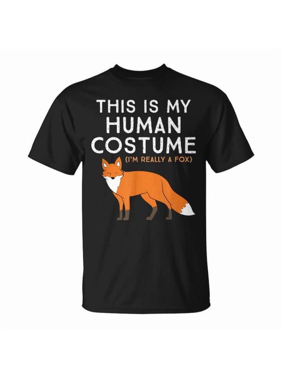 Fox Lover This Is My Human Costume Tee I’m Really a Fox Cotton T Shirt Unisex Adult Fit Animal Lover Graphic Gift, Size L, Color Black