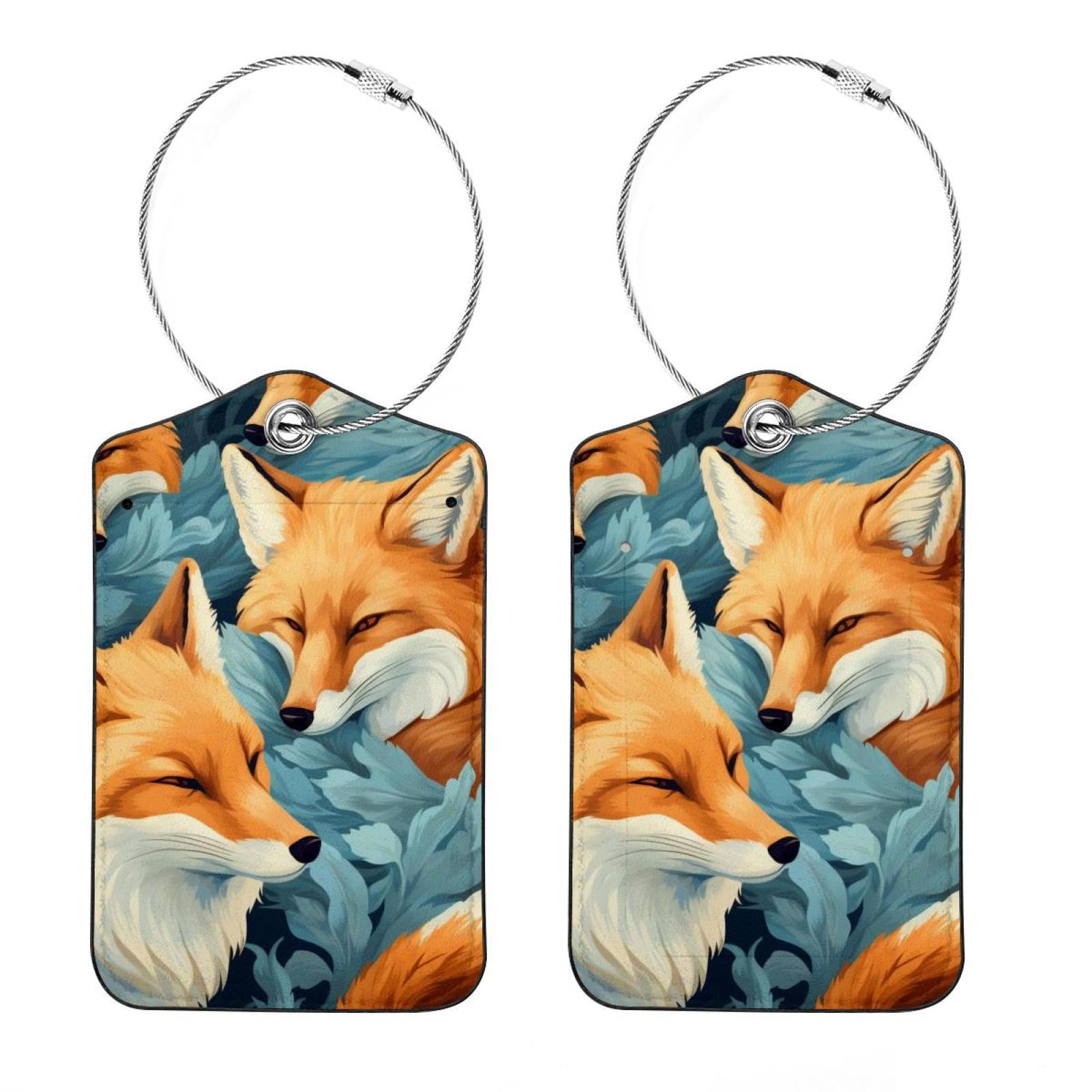Fox Luggage Tag, Travel Tags, Handbag Tag - Square PU Leather 2 Pack with Privacy Cover and Stainless Steel Ring - Suitable for Travel, Backpack, Fox Luggage Tag, Travel Tags, Handbag Tag - Square PU Leather 2 Pack with Privacy Cover and Stainless Steel Ring - Suitable for Travel, Backpack,