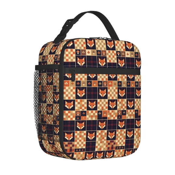 Fox Lunch Box, Aesthetic Patterned Insulated Meal Tote, Reusable Double Layer Thermal Bento Container, Leak-Resistant Travel Cooler Bag for Work and Camping