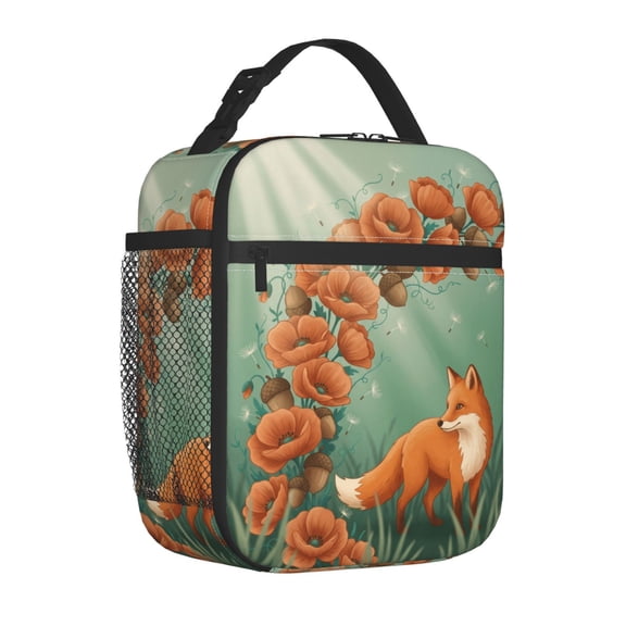Fox Lunch Box, Cottagecore Foxy Art Insulated Carrier, Reusable Premium Thick Thermal Tote, Whimsical Wildlife Meal Prep Bag with Handle for Adults