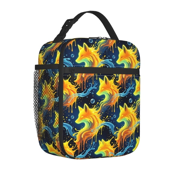 Fox Lunch Box, Cute Anime Fox Insulated Bag, Reusable Thick Lining Thermal Bento Container, Dynamic Cartoon Art Daily Handbag with Comfortable